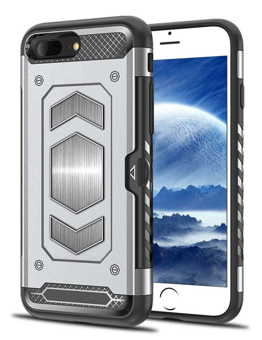 Protectores para celular  para Apple  iPhone 7 Plus / 8 Plus Funda reforzada con porta tarjeta Plateado